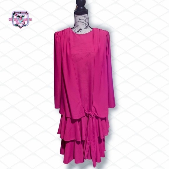 VINTAGE 80s Barbie Hot Pink Chiffon Ruffle Party Dress , Size 8 - Picture 9 of 10